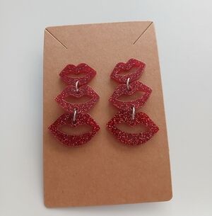 Fashion Jewelry Red Glitter Lip Earrings